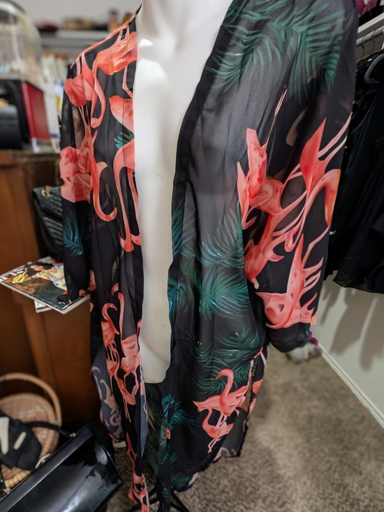 Other - Black Sheer Flamingo Print Swim Cover-Up